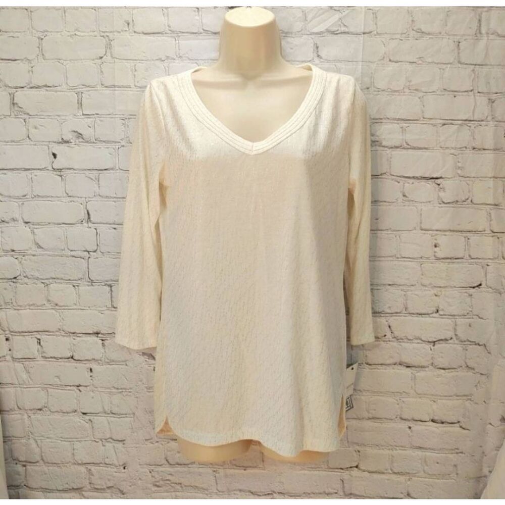 Liz Claiborne Women's Size Small White/Silver Hi-Lo Blouse